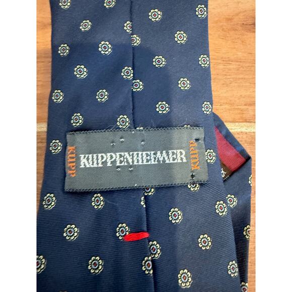 Vintage Kuppenheimer Italian Silk Neck Tie Geometric Pattern Blue White Preppy - Picture 2 of 4